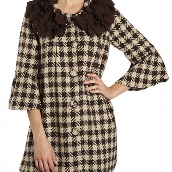 BELL SLEEVE HOUNDSTOOTH COAT - Picture 1 of 4